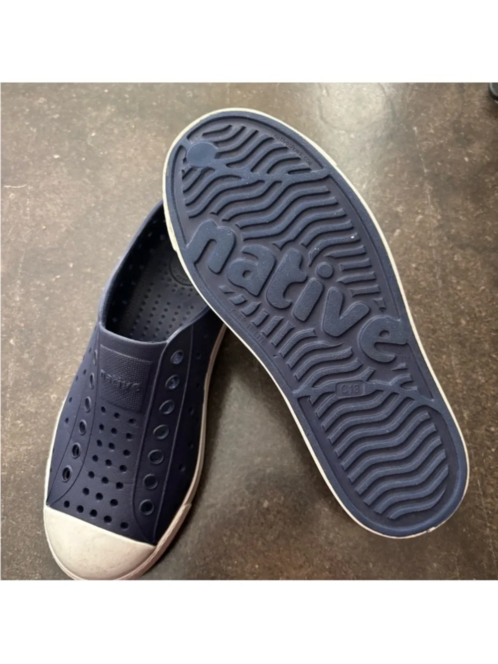 Native Navy Slip-On Water & Earth Shoes with White Toe Cap
